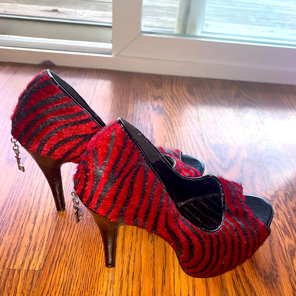 Red and black zebra heels